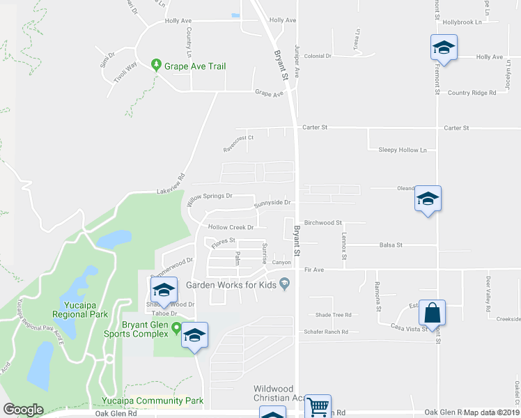 map of restaurants, bars, coffee shops, grocery stores, and more near 35189 Sunnyside Drive in Yucaipa