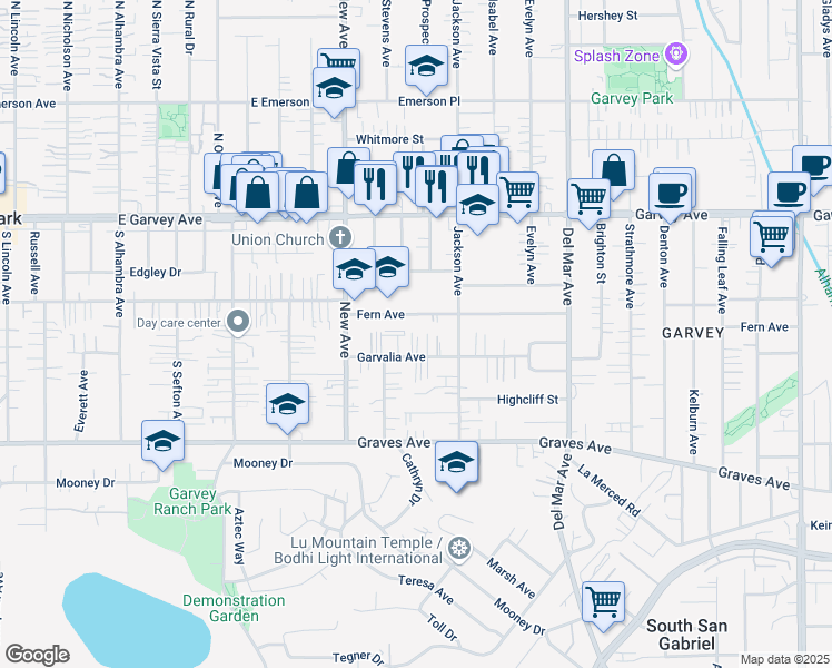 map of restaurants, bars, coffee shops, grocery stores, and more near 7537 1/2 Garvalia Avenue in Rosemead