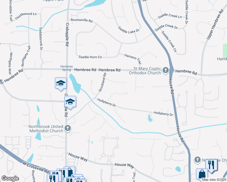 map of restaurants, bars, coffee shops, grocery stores, and more near 240 Hollyberry Lane in Roswell