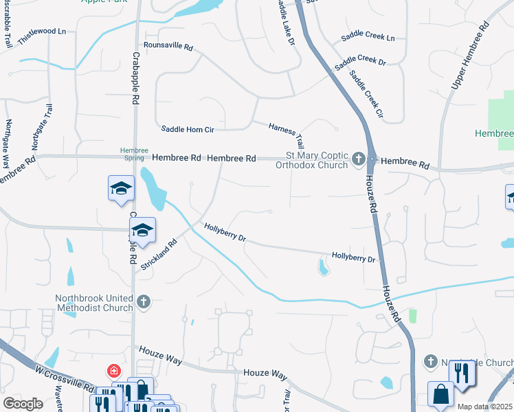 map of restaurants, bars, coffee shops, grocery stores, and more near 250 Hollyberry Lane in Roswell