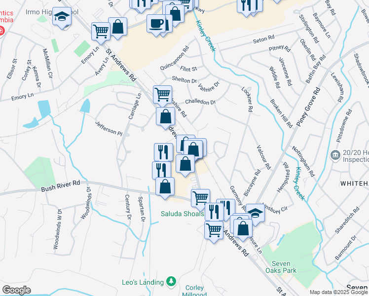 map of restaurants, bars, coffee shops, grocery stores, and more near 6251 Saint Andrews Road in Columbia