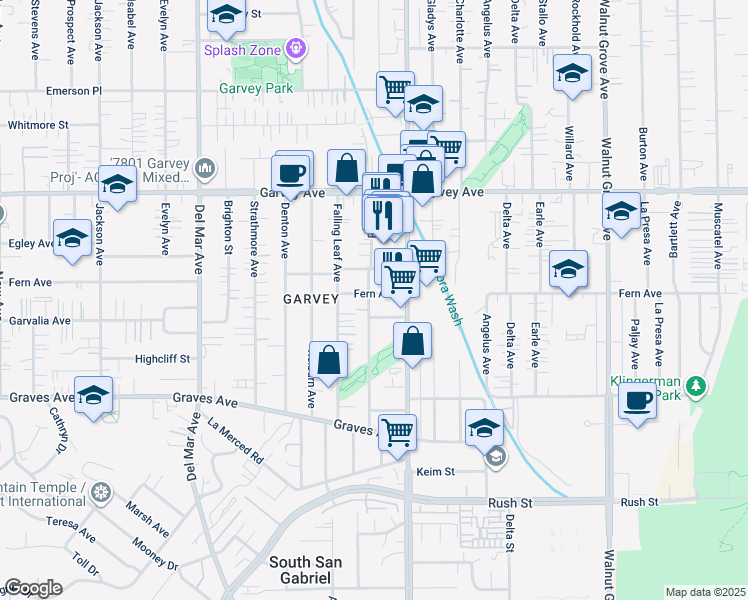 map of restaurants, bars, coffee shops, grocery stores, and more near 8102 Fern Avenue in Rosemead