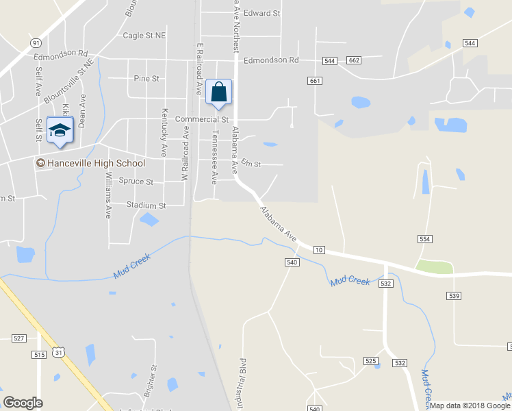 map of restaurants, bars, coffee shops, grocery stores, and more near 0 Alabama Avenue in Hanceville