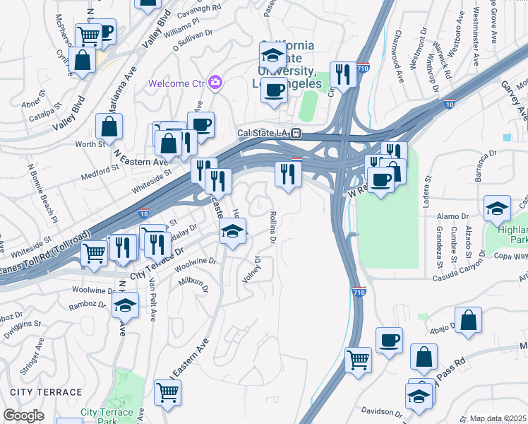 map of restaurants, bars, coffee shops, grocery stores, and more near 1514 Steele Avenue in Los Angeles