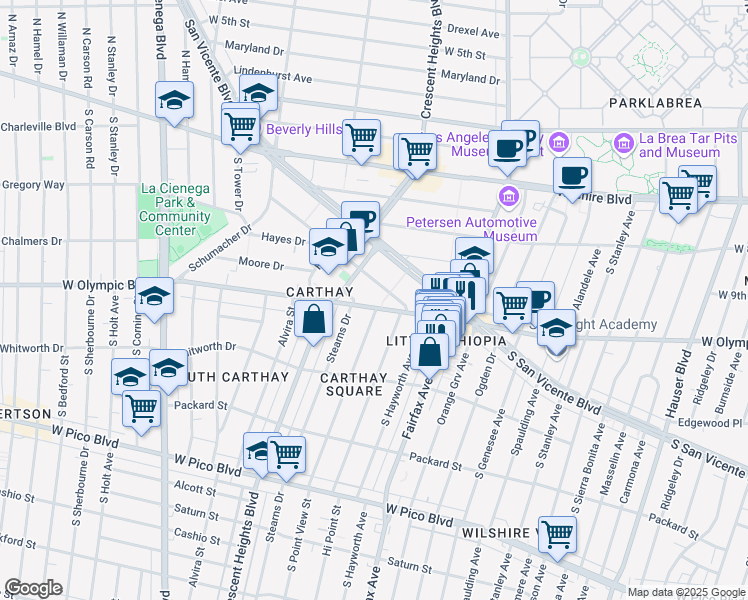 map of restaurants, bars, coffee shops, grocery stores, and more near 6261 West Olympic Boulevard in Los Angeles