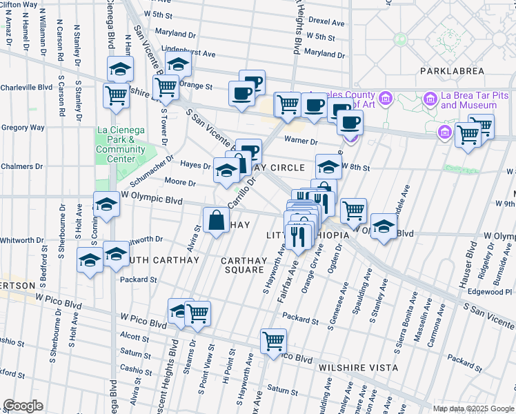 map of restaurants, bars, coffee shops, grocery stores, and more near 6261 West Olympic Boulevard in Los Angeles
