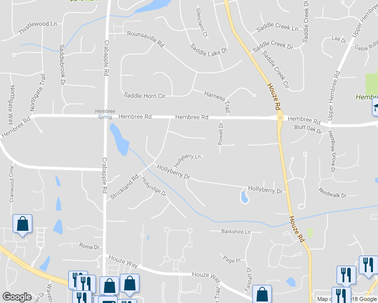 map of restaurants, bars, coffee shops, grocery stores, and more near 250 Hollyberry Lane in Roswell