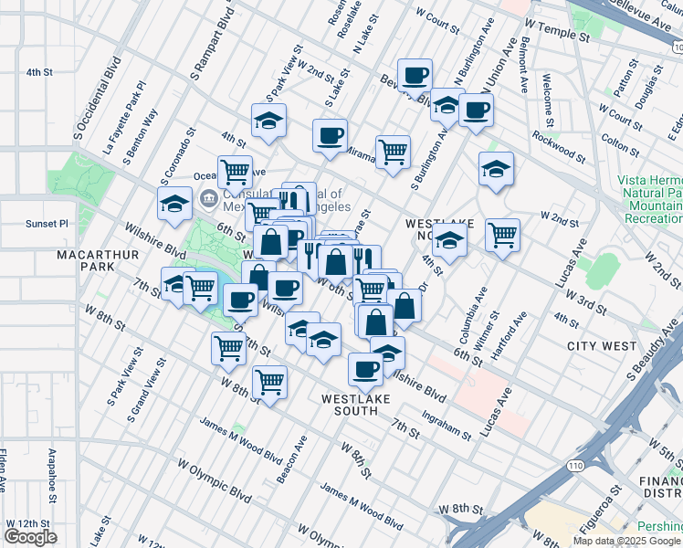 map of restaurants, bars, coffee shops, grocery stores, and more near 512 South Bonnie Brae Street in Los Angeles