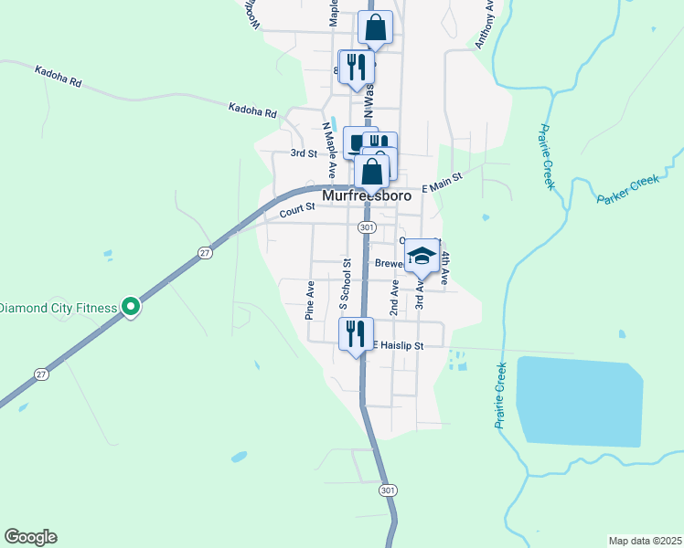 map of restaurants, bars, coffee shops, grocery stores, and more near 215 East Dickson Street in Murfreesboro