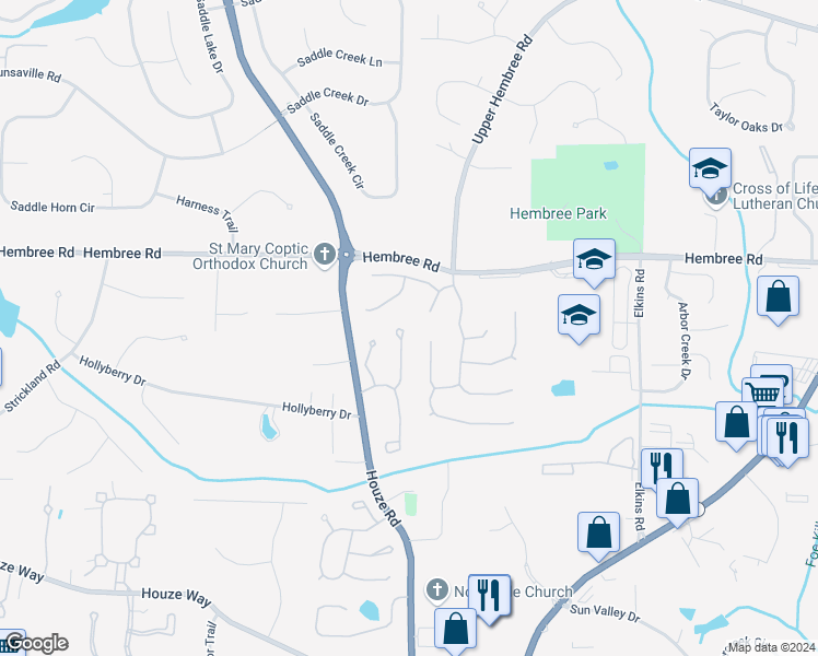 map of restaurants, bars, coffee shops, grocery stores, and more near 380 Tall Timbers Drive in Roswell