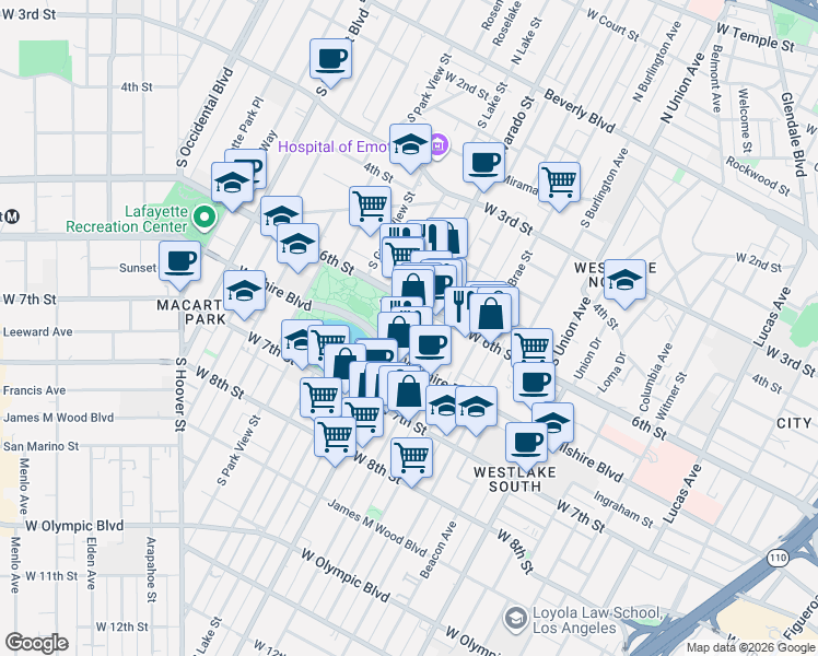 map of restaurants, bars, coffee shops, grocery stores, and more near in Los Angeles
