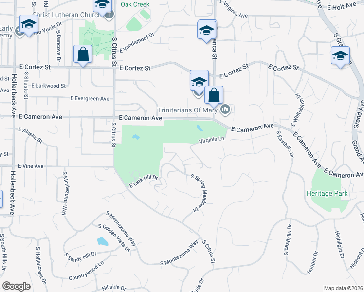 map of restaurants, bars, coffee shops, grocery stores, and more near 920 South Spring Meadow Drive in West Covina