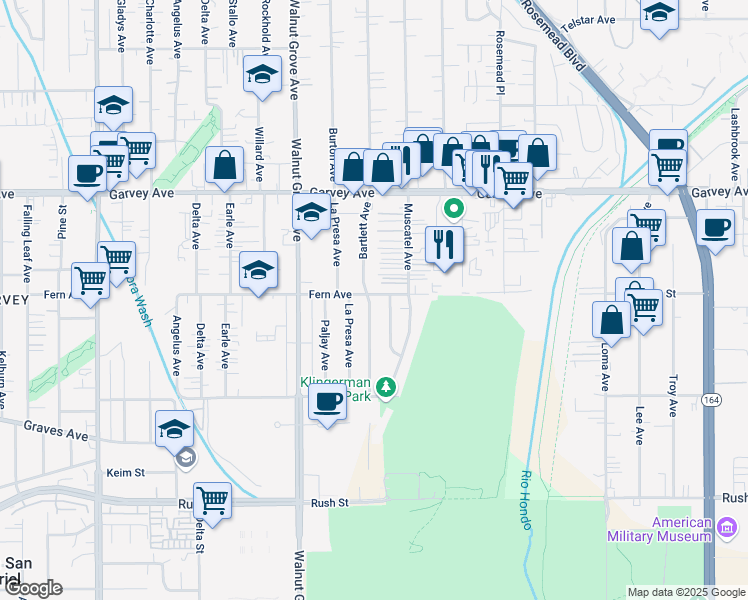 map of restaurants, bars, coffee shops, grocery stores, and more near 2558 Bartlett Avenue in Rosemead