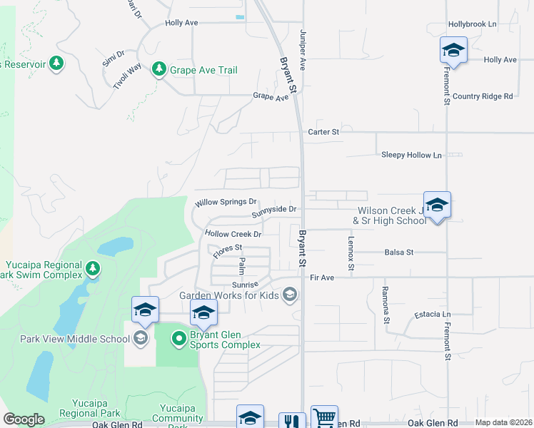 map of restaurants, bars, coffee shops, grocery stores, and more near 35197 Sunnyside Drive in Yucaipa