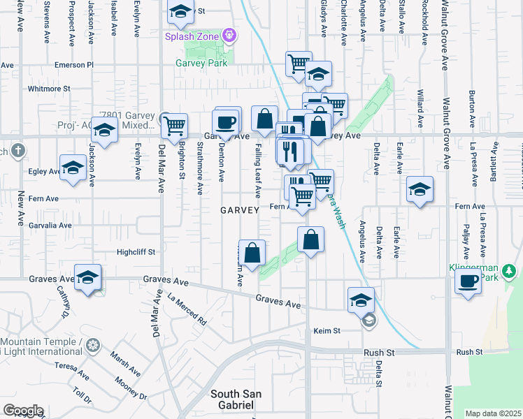 map of restaurants, bars, coffee shops, grocery stores, and more near 2560 Falling Leaf Avenue in Rosemead