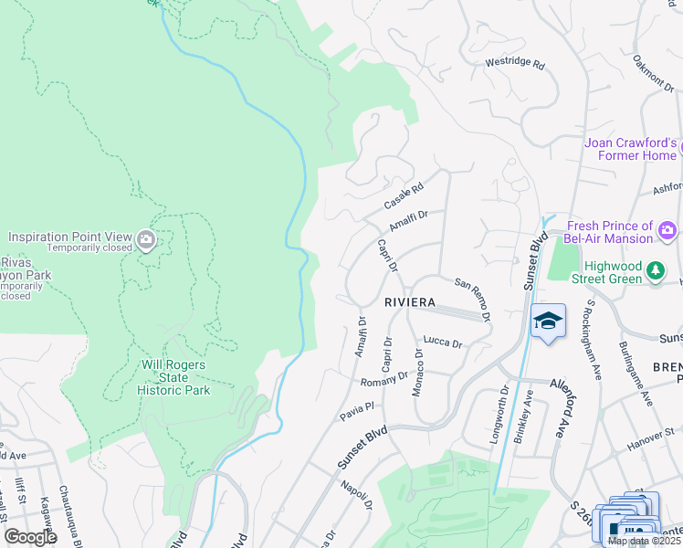 map of restaurants, bars, coffee shops, grocery stores, and more near 1537 Amalfi Drive in Los Angeles