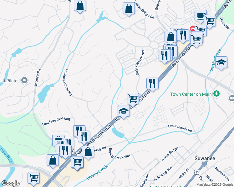map of restaurants, bars, coffee shops, grocery stores, and more near 4294 Silver Peak Parkway in Suwanee