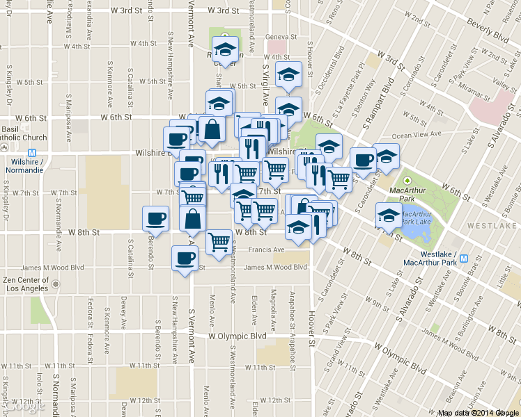 map of restaurants, bars, coffee shops, grocery stores, and more near 2911 Leeward Avenue in Los Angeles