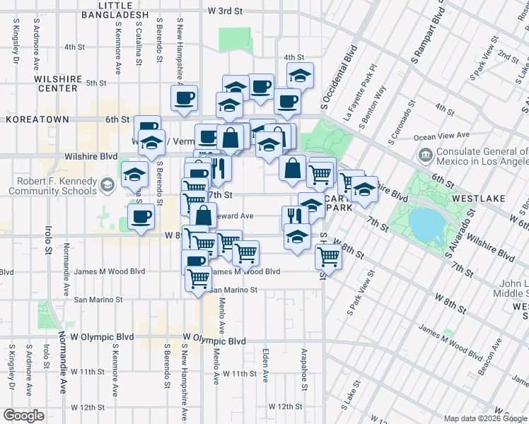 map of restaurants, bars, coffee shops, grocery stores, and more near 2959 Leeward Avenue in Los Angeles