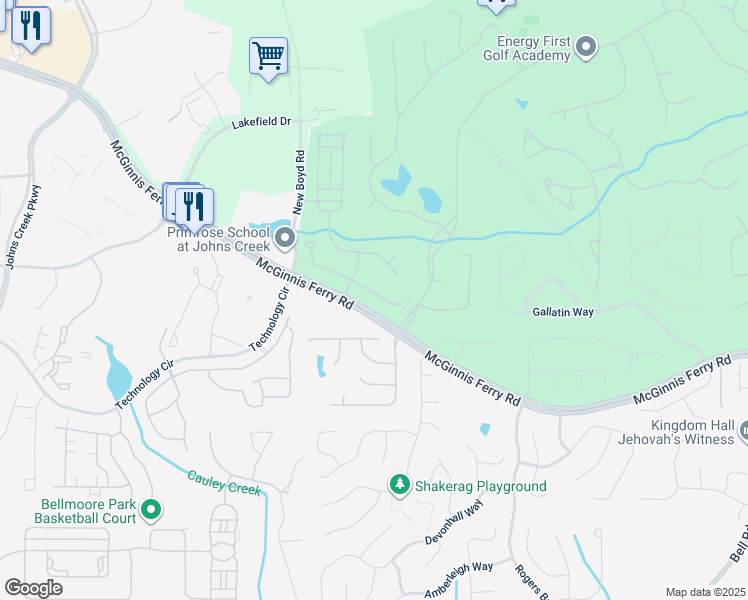 map of restaurants, bars, coffee shops, grocery stores, and more near 7548 Portbury Park Lane in Suwanee