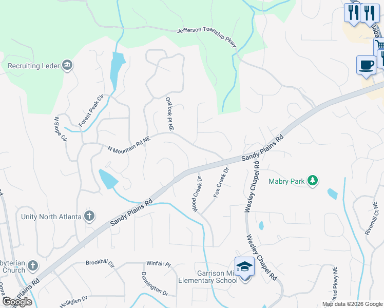 map of restaurants, bars, coffee shops, grocery stores, and more near 4488 Pine Hill Terrace Northeast in Marietta