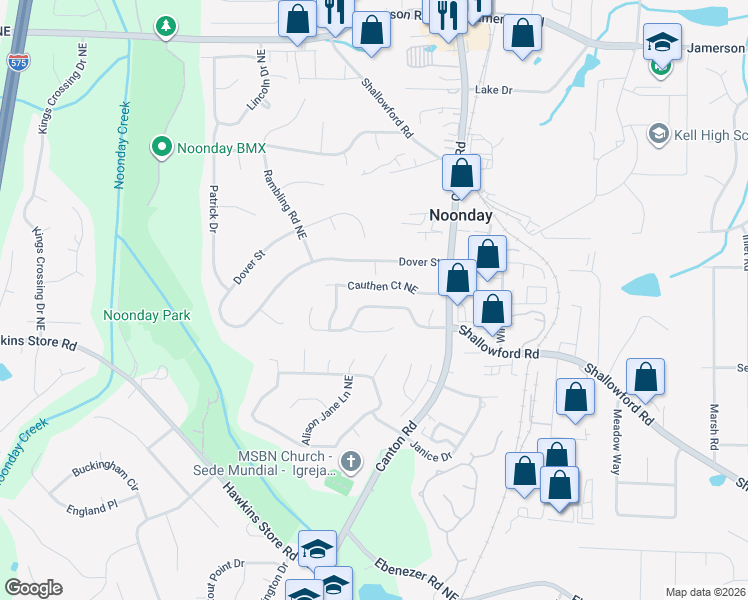 map of restaurants, bars, coffee shops, grocery stores, and more near 891 Highland Terrace in Marietta