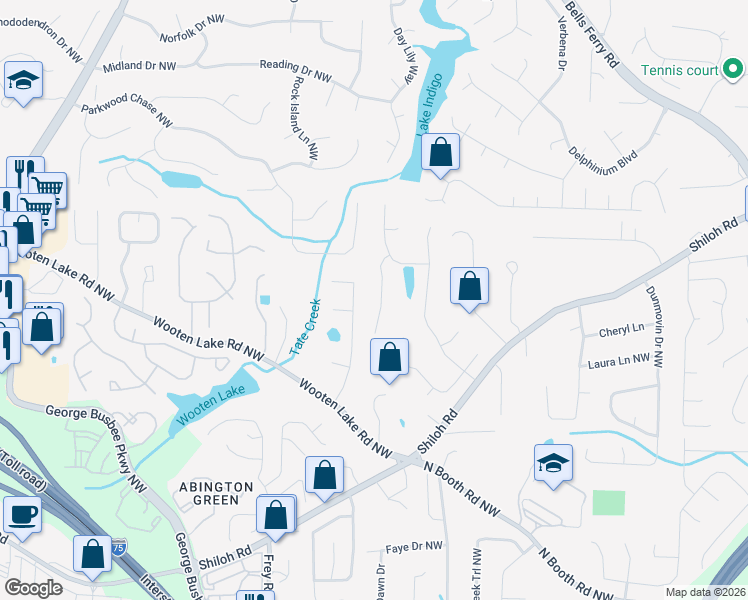 map of restaurants, bars, coffee shops, grocery stores, and more near 4309 Deep Springs Court Northwest in Kennesaw