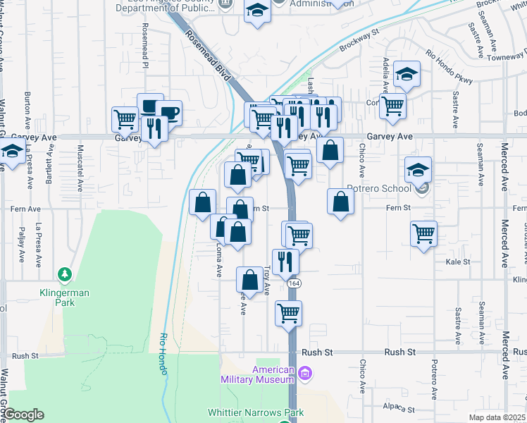 map of restaurants, bars, coffee shops, grocery stores, and more near 2561 Troy Avenue in South El Monte