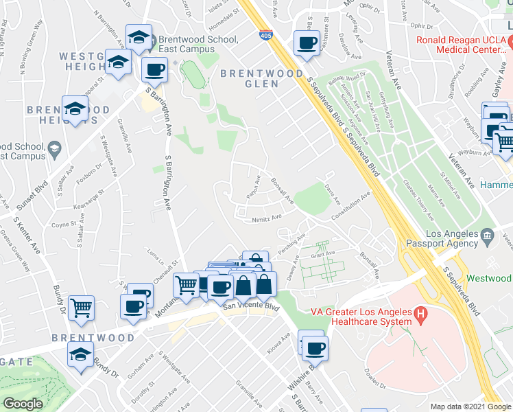 map of restaurants, bars, coffee shops, grocery stores, and more near Vandergrift Avenue in Los Angeles
