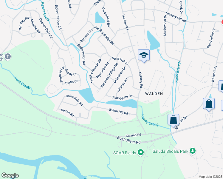 map of restaurants, bars, coffee shops, grocery stores, and more near 324 Goldstone Drive in Columbia