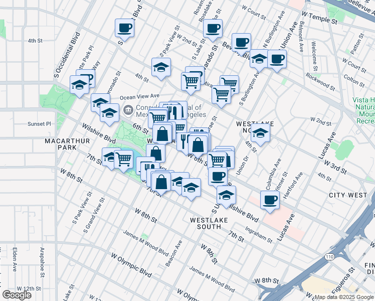map of restaurants, bars, coffee shops, grocery stores, and more near 1927 West 6th Street in Los Angeles