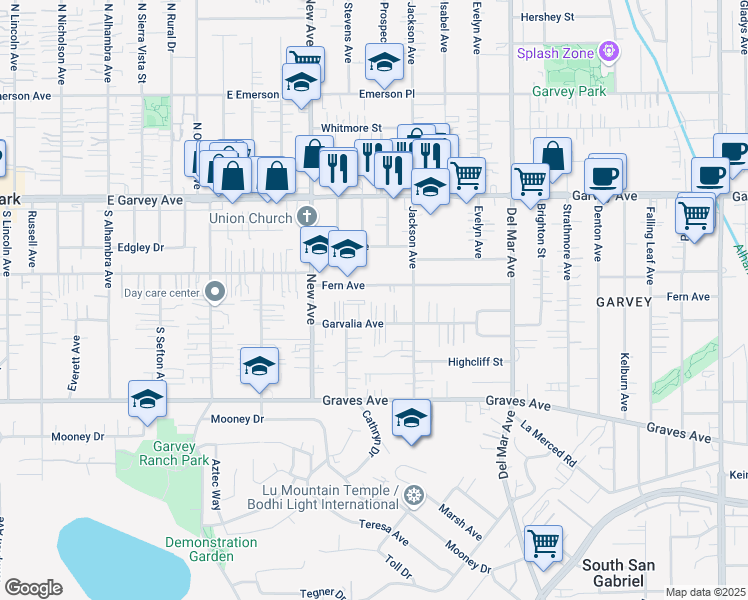 map of restaurants, bars, coffee shops, grocery stores, and more near 7537 1/2 Garvalia Avenue in Rosemead