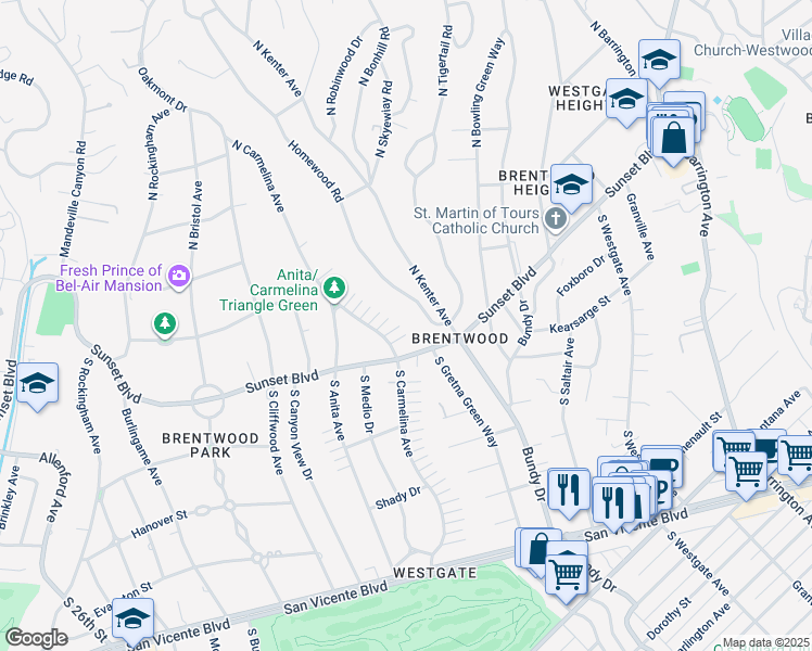 map of restaurants, bars, coffee shops, grocery stores, and more near 12320 20th Helena Drive in Los Angeles