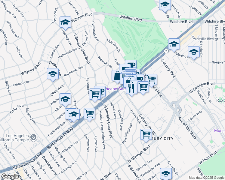 map of restaurants, bars, coffee shops, grocery stores, and more near 10333 Santa Monica Boulevard in Los Angeles