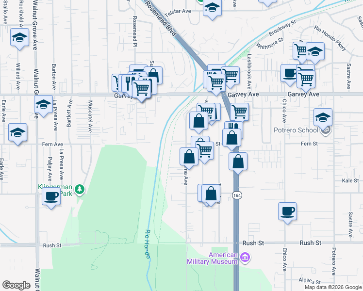 map of restaurants, bars, coffee shops, grocery stores, and more near 2563 Loma Avenue in South El Monte