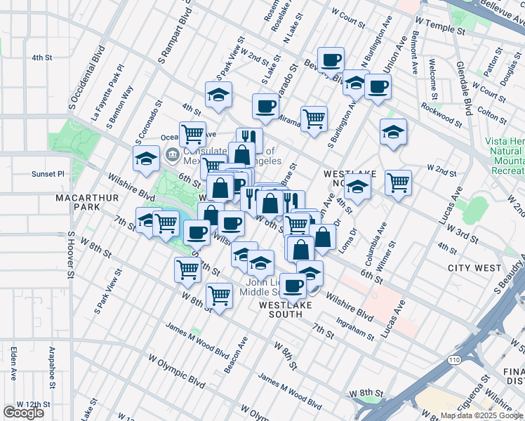 map of restaurants, bars, coffee shops, grocery stores, and more near 1901 West 6th Street in Los Angeles