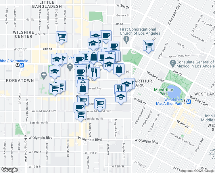 map of restaurants, bars, coffee shops, grocery stores, and more near 2959 Leeward Avenue in Los Angeles