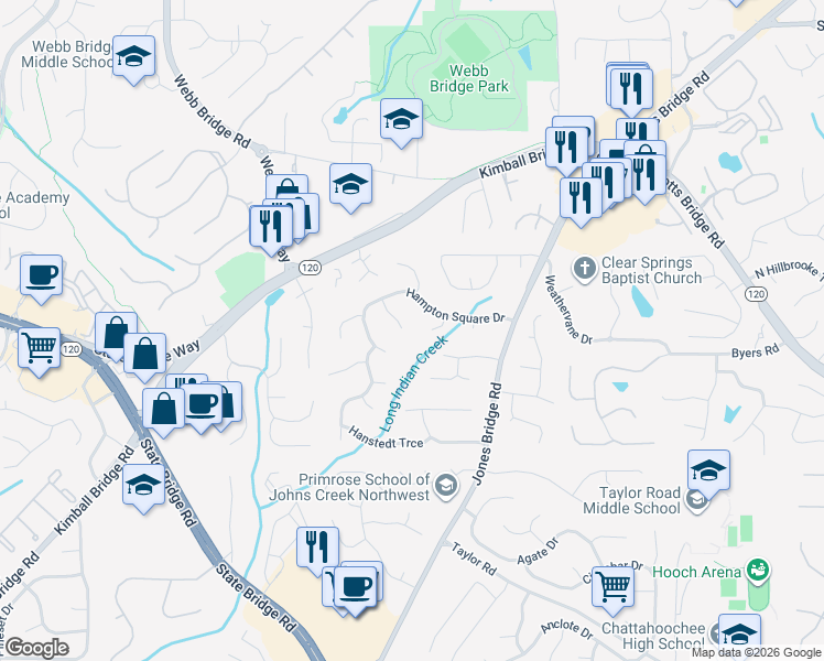 map of restaurants, bars, coffee shops, grocery stores, and more near 250 Frellig Trce in Alpharetta