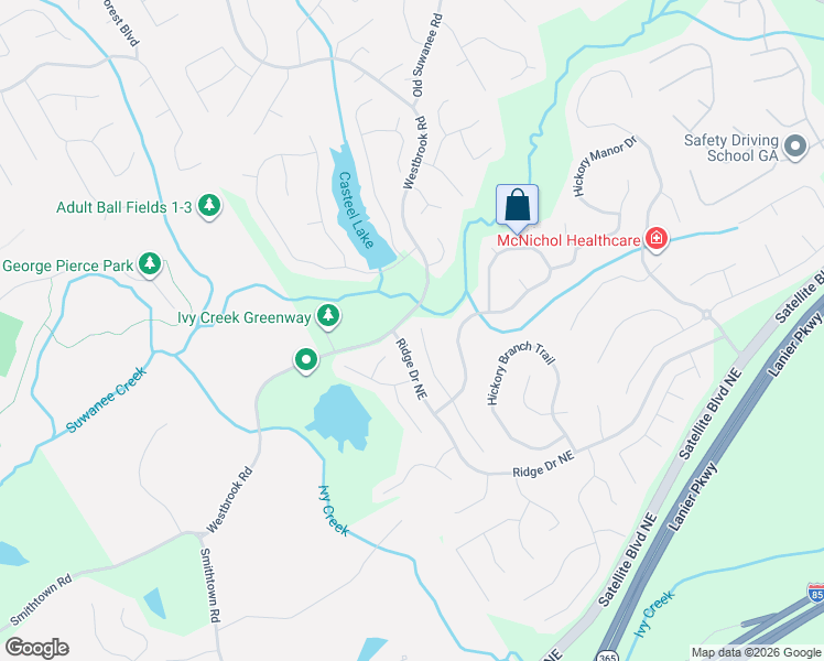 map of restaurants, bars, coffee shops, grocery stores, and more near 3682 Morning Creek Court in Suwanee