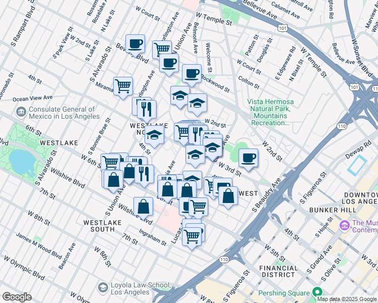 map of restaurants, bars, coffee shops, grocery stores, and more near in Los Angeles