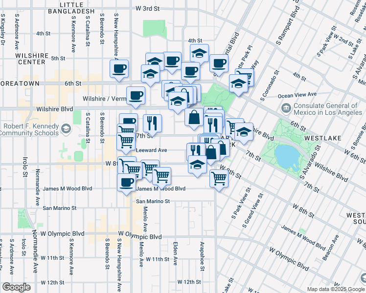 map of restaurants, bars, coffee shops, grocery stores, and more near 2911 Leeward Avenue in Los Angeles