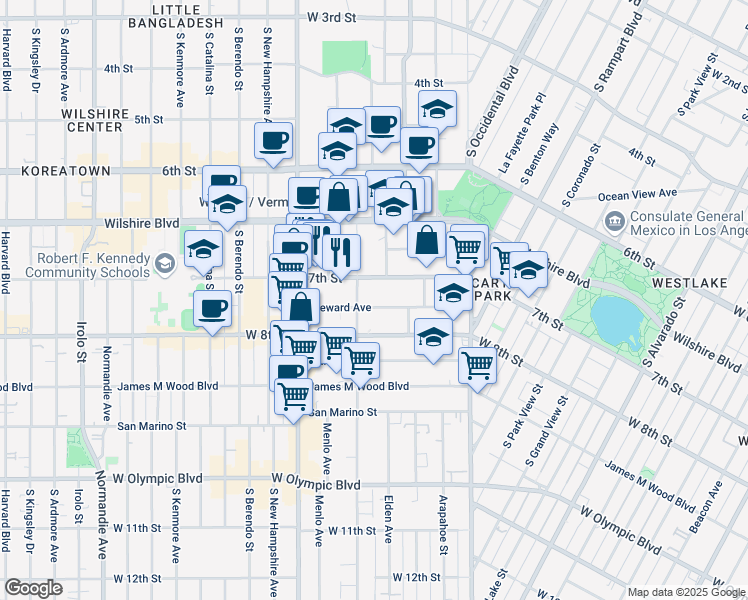 map of restaurants, bars, coffee shops, grocery stores, and more near 2959 Leeward Avenue in Los Angeles