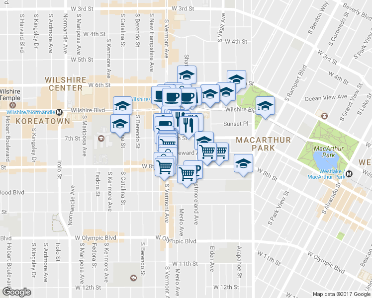 map of restaurants, bars, coffee shops, grocery stores, and more near 3029 Leeward Avenue in Los Angeles