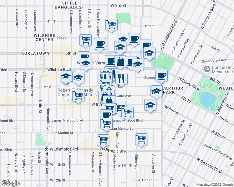 map of restaurants, bars, coffee shops, grocery stores, and more near 3029 Leeward Avenue in Los Angeles