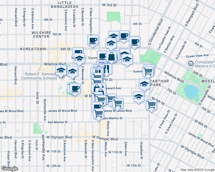map of restaurants, bars, coffee shops, grocery stores, and more near 3029 Leeward Avenue in Los Angeles