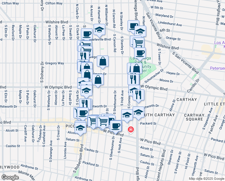 map of restaurants, bars, coffee shops, grocery stores, and more near in Los Angeles