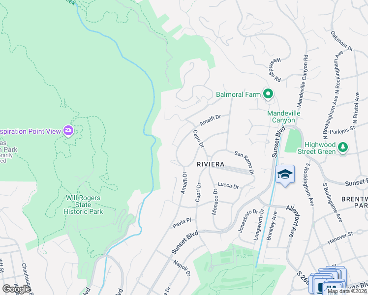 map of restaurants, bars, coffee shops, grocery stores, and more near 1537 Amalfi Drive in Los Angeles