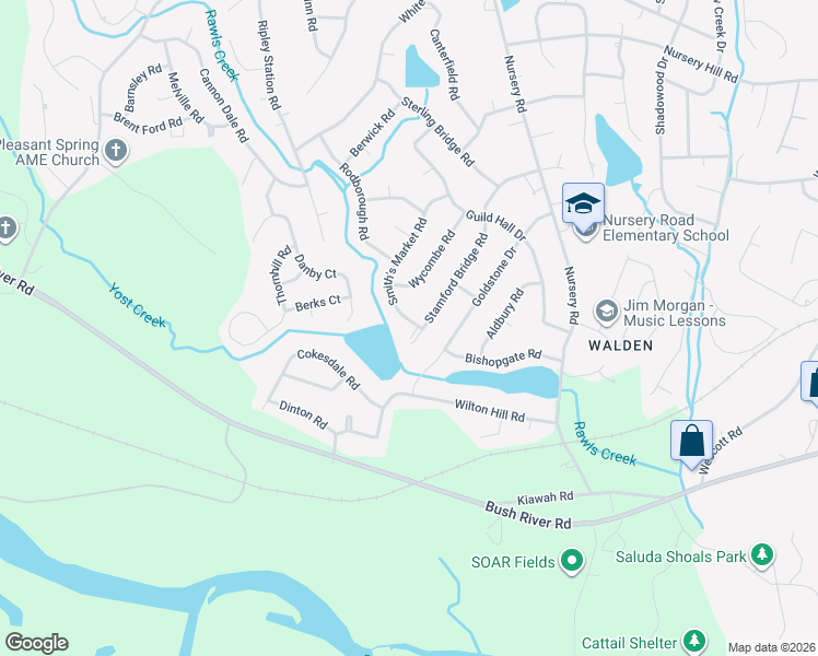 map of restaurants, bars, coffee shops, grocery stores, and more near 431 Stamford Bridge Road in Columbia