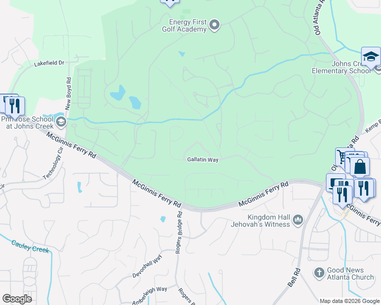 map of restaurants, bars, coffee shops, grocery stores, and more near 1035 Gardiner Circle in Suwanee
