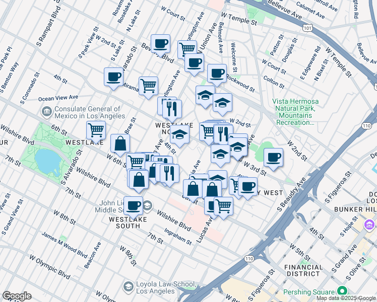 map of restaurants, bars, coffee shops, grocery stores, and more near 366 Loma Drive in Los Angeles